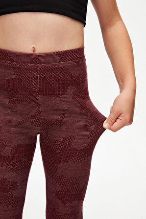 Bordo Flamingo Desenli Kız Çocuk Örme Kışlık Tayt
