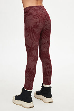 Bordo Flamingo Desenli Kız Çocuk Örme Kışlık Tayt