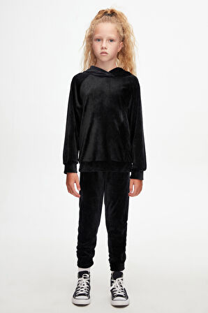 Siyah Kız Çocuk Kadife Alt Üst Takım