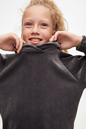 Antrasit Kız Çocuk Kadife Alt Üst Takım