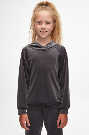 Antrasit Kız Çocuk Kadife Alt Üst Takım