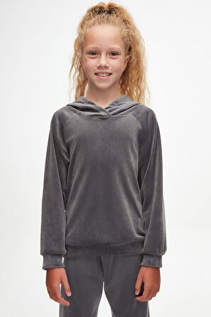 Gri 3 Kız Çocuk Kadife Alt Üst Takım