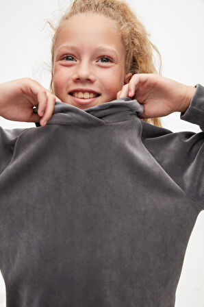 Gri 3 Kız Çocuk Kadife Alt Üst Takım