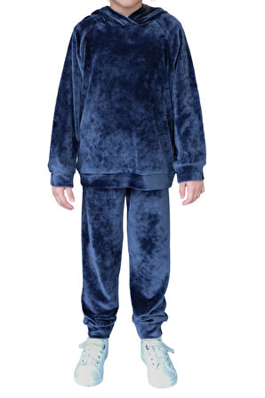 Açık Lacivert Kız Çocuk Kadife Alt Üst Takım