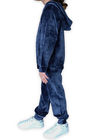 Açık Lacivert Kız Çocuk Kadife Alt Üst Takım