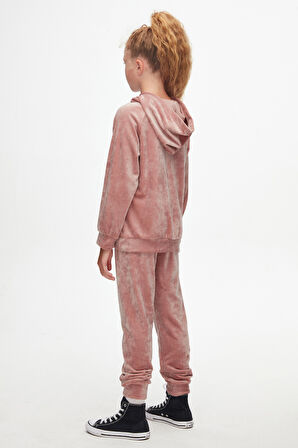 Koyu Pudra Kız Çocuk Kadife Alt Üst Takım