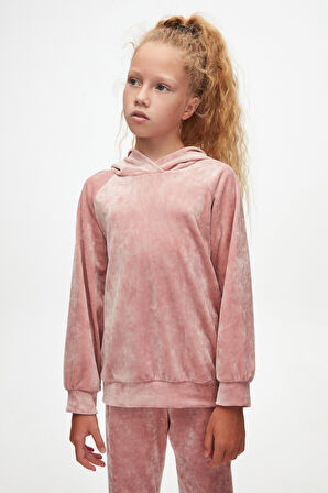 Pudra Pembe Kız Çocuk Kadife Alt Üst Takım