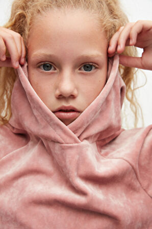 Pudra Pembe Kız Çocuk Kadife Alt Üst Takım