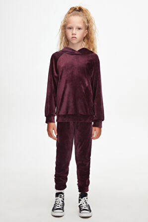 Bordo Kız Çocuk Kadife Alt Üst Takım