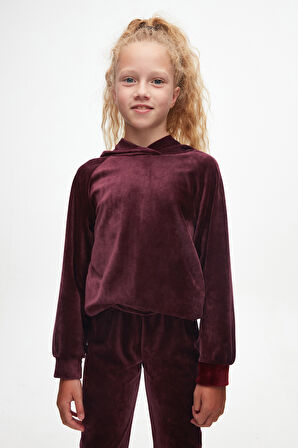 Bordo Kız Çocuk Kadife Alt Üst Takım