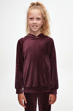 Bordo Kız Çocuk Kadife Alt Üst Takım