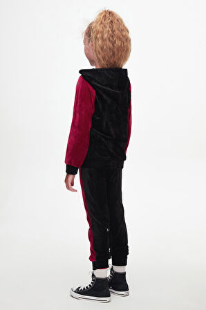 Siyah Kırmızı Kız Çocuk Robalı Kadife Takım