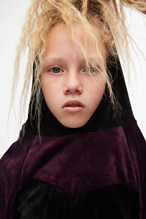 Siyah Mor Kız Çocuk Robalı Kadife Takım