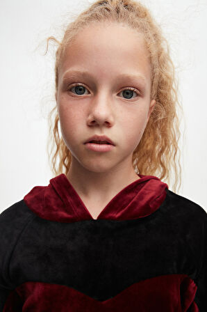 Bordo Siyah Kız Çocuk Robalı Kadife Takım