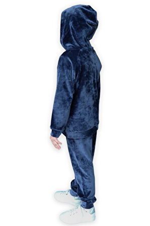 Açık Lacivert Kız Çocuk Kadife Alt Üst Takım