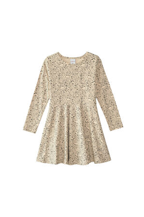 Kız Çocuk Flower Cat Desen Uzun Kol Elbise