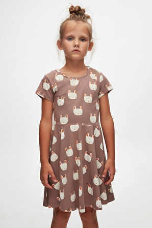 Sleepy Bunny Kız Çocuk Desenli Kısa Kollu Elbise