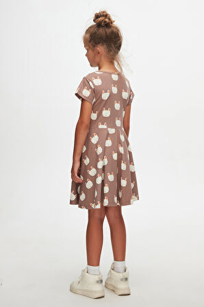 Sleepy Bunny Kız Çocuk Desenli Kısa Kollu Elbise