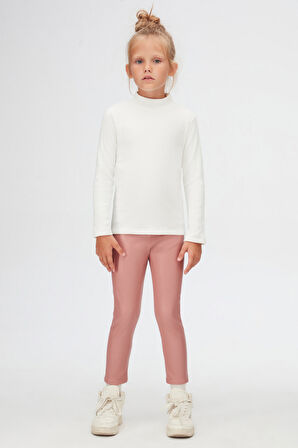 Ekru Kız Çocuk Yarım Balıkçı Kaşkorse Uzun Kol Tişört