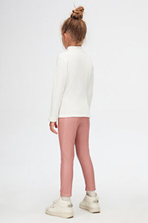 Ekru Kız Çocuk Yarım Balıkçı Kaşkorse Uzun Kol Tişört