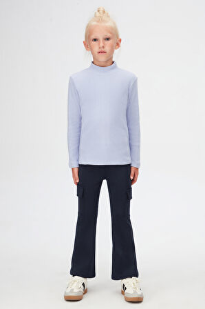 Açık Lila Kız Çocuk Yarım Balıkçı Kaşkorse Uzun Kol Tişört