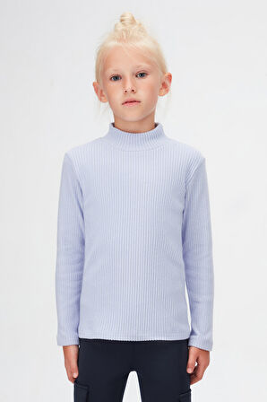 Açık Lila Kız Çocuk Yarım Balıkçı Kaşkorse Uzun Kol Tişört