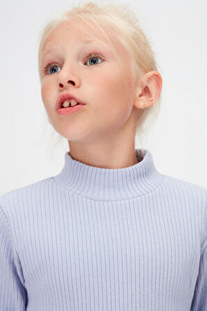 Açık Lila Kız Çocuk Yarım Balıkçı Kaşkorse Uzun Kol Tişört