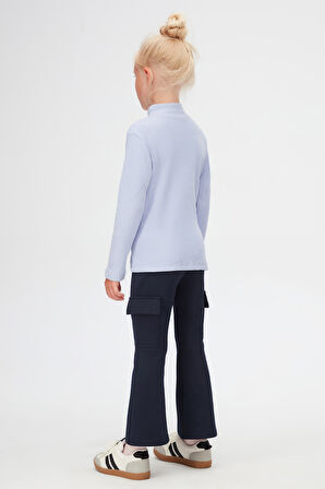 Açık Lila Kız Çocuk Yarım Balıkçı Kaşkorse Uzun Kol Tişört