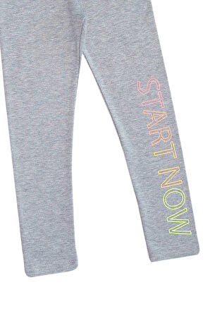 Açık Gri Start Now Baskılı Kız Çocuk Kışlık Şardonlu Kız Çocuk Tayt