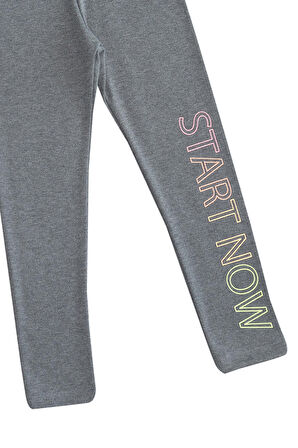 Buz Gri Start Now Baskılı Kız Çocuk Kışlık Şardonlu Kız Çocuk Tayt