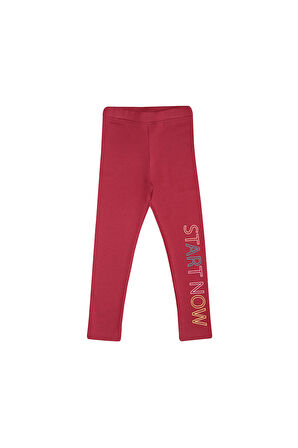 Bordo Start Now Baskılı Kız Çocuk Kışlık Şardonlu Kız Çocuk Tayt