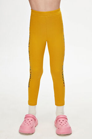 Hardal New York Baskılı Şardonlu Kız Çocuk Kışlık Tayt