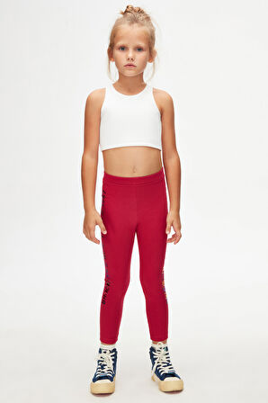 Mürdüm New York Baskılı Şardonlu Kız Çocuk Kışlık Tayt