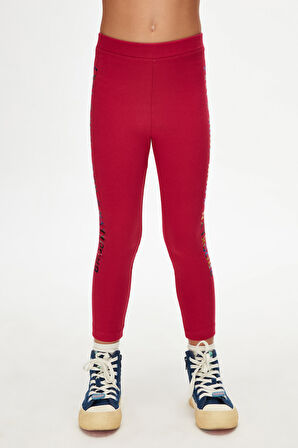 Mürdüm New York Baskılı Şardonlu Kız Çocuk Kışlık Tayt