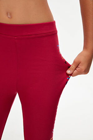 Mürdüm New York Baskılı Şardonlu Kız Çocuk Kışlık Tayt