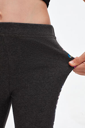 Antrasit New York Baskılı Şardonlu Kız Çocuk Kışlık Tayt