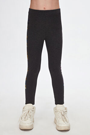 Antrasit New York Baskılı Şardonlu Kız Çocuk Kışlık Tayt