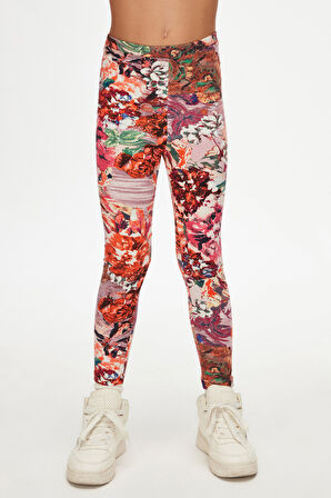 Karışık Gül Kız Çocuk Desenli Kışlık Tayt