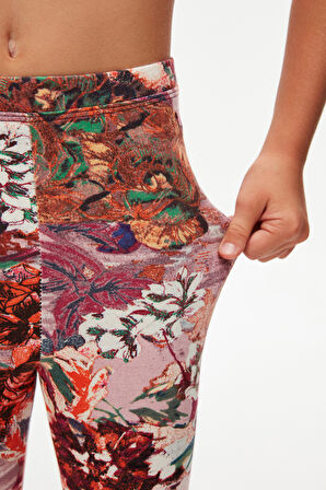 Karışık Gül Kız Çocuk Desenli Kışlık Tayt