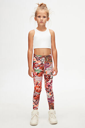 Karışık Gül Kız Çocuk Desenli Kışlık Tayt