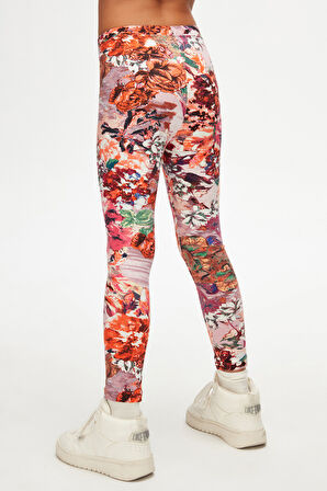 Karışık Gül Kız Çocuk Desenli Kışlık Tayt