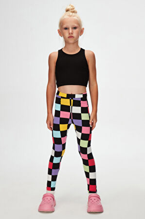 Op Art Chechers Kız Çocuk Desenli Yazlık Tayt