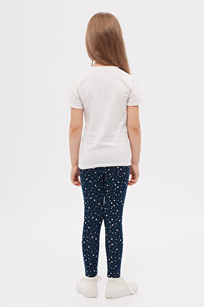 Koyu Lacivert Little Stars Kız Çocuk Yazlık Desenli Tayt