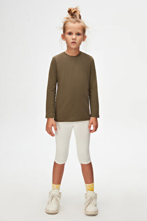 Kamuflaj Yeşil Basic Unisex Çocuk Mevsimlik Sıfır Yaka Uzun Kollu Tişört