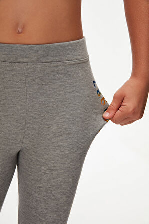 Açık Gri New York Baskılı Şardonlu Kız Çocuk Kışlık Tayt