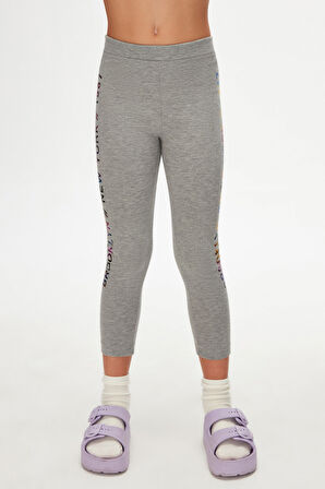 Açık Gri New York Baskılı Şardonlu Kız Çocuk Kışlık Tayt