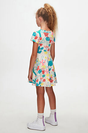 Spring Cactus Kız Çocuk Desenli Kısa Kollu Elbise