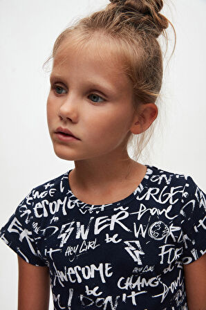 Kız Çocuk Change World Desen Kısa Kol Kloşe Etek Elbise