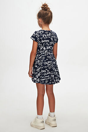 Kız Çocuk Change World Desen Kısa Kol Kloşe Etek Elbise