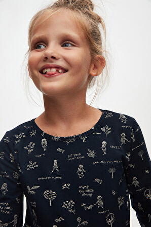 Botanic Love Kız Çocuk Desen Uzun Kol Elbise